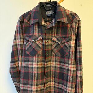 Pendleton Wool Canyon Shirt Mens Large Black Red Plaid